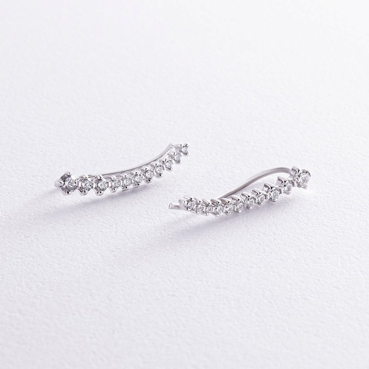 Серьги - клаймберы с фианитами (белое золото) с03686 от ювелирного магазина Оникс - 4