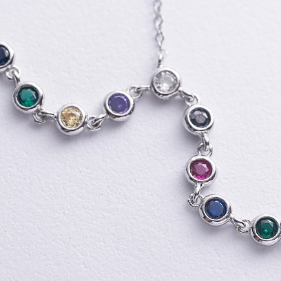 Срібне кольє - краватка з різнокольоровими фіанітами 181213 №4