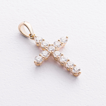 Хрестик у жовтому золоті (діаманти) пб0402ri