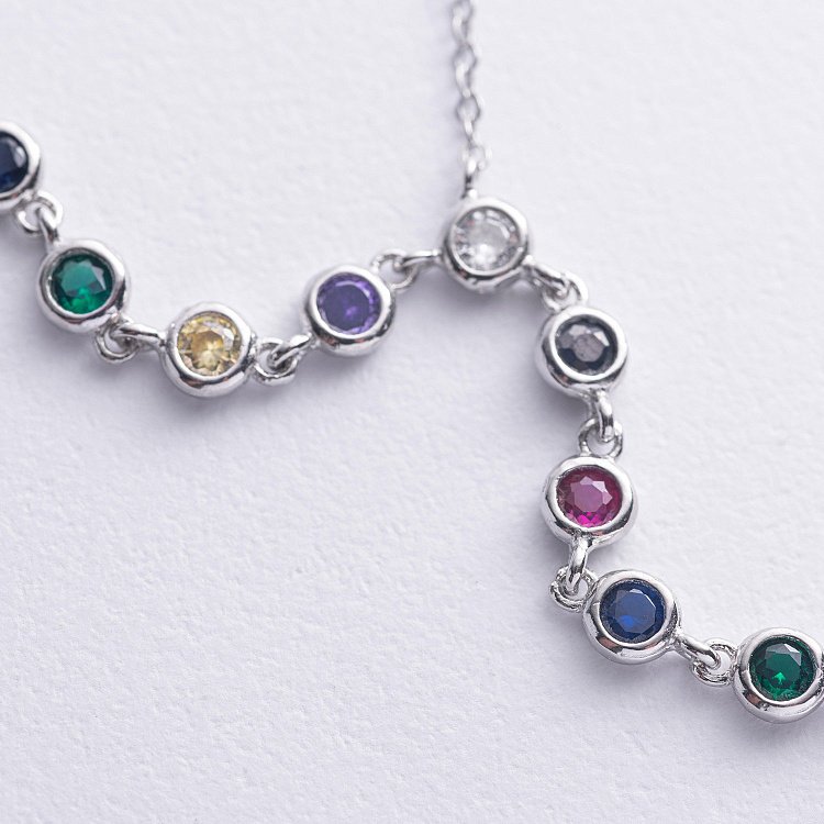 Срібне кольє - краватка з різнокольоровими фіанітами 181213 від ювелірного магазину Онікс - 4