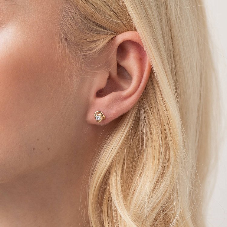 Золотые серьги - пусеты с фианитами с07701 от ювелирного магазина Оникс - 3