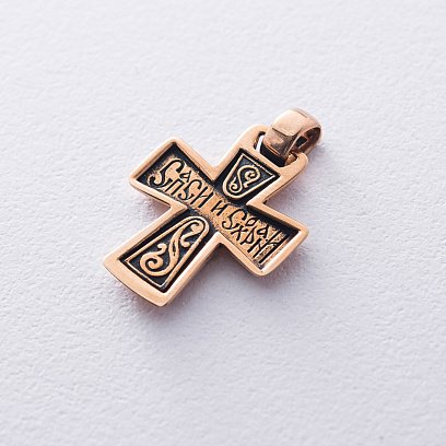 Золотой крестик с чернением "Спаси и Сохрани" п02018 №2