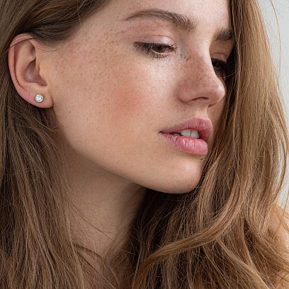 Сережки - пусети "Сердечка" в жовтому золоті (фіаніти) с06942 №2