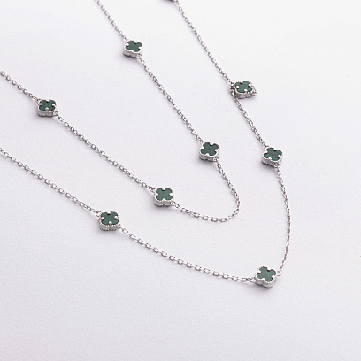 Серебряное колье "Клевер" (малахит) 181350