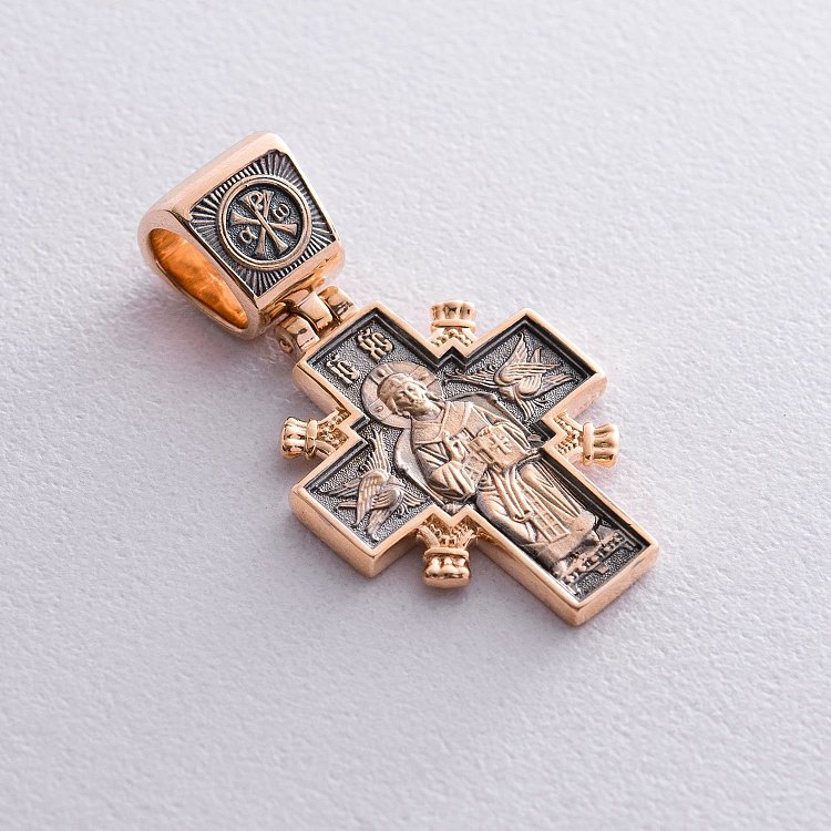 Золотий православний хрест "Ісус Христос "Цар царів". Ікона Божої Матері "Державна" п02407 від ювелірного магазину Онікс - 5