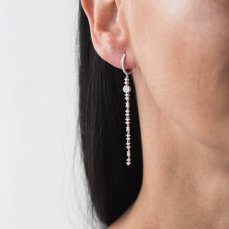 Висячі сережки з діамантами з білого золота сб0297ca від ювелірного магазину Онікс - 4