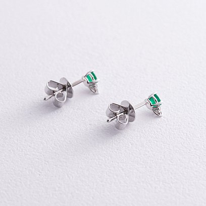 Золотые серьги - пусеты с изумрудами и бриллиантами сб0458nl №5