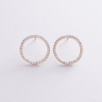 Сережки - пусети "Кругообіг" з фіанітами 1.6 см (жовте золото) с08376