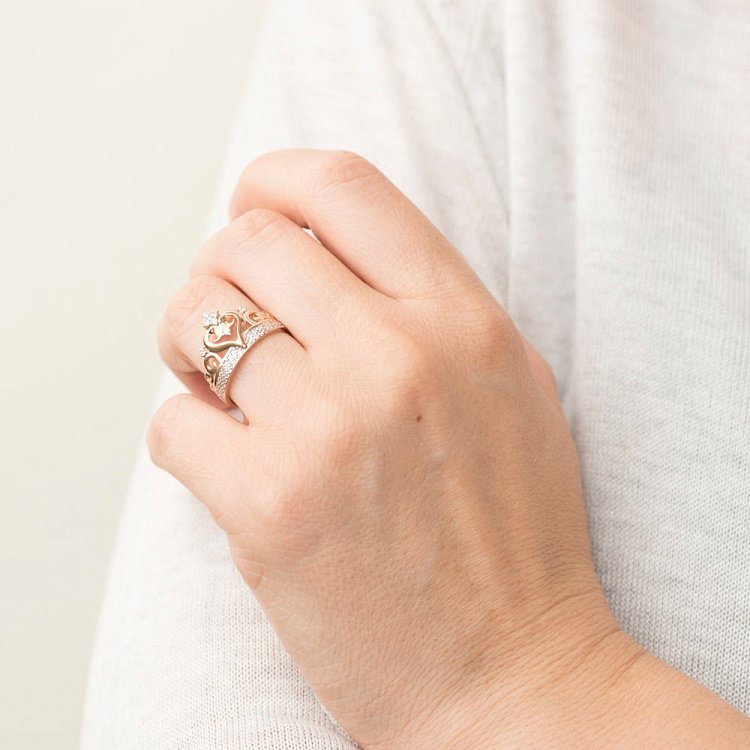 Золотое кольцо "Корона" (фианит) к05644 от ювелирного магазина Оникс - 3