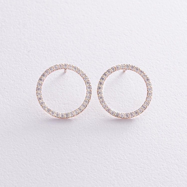 Сережки - пусети "Кругообіг" з фіанітами 1.6 см (жовте золото) с08376 від ювелірного магазину Онікс