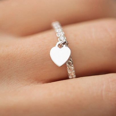 Серебряное кольцо "Сердечко" с фианитами 054780 №2