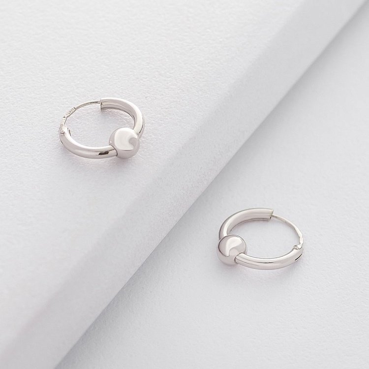 Серебряные серьги-кольца (родирование) 122446 от ювелирного магазина Оникс