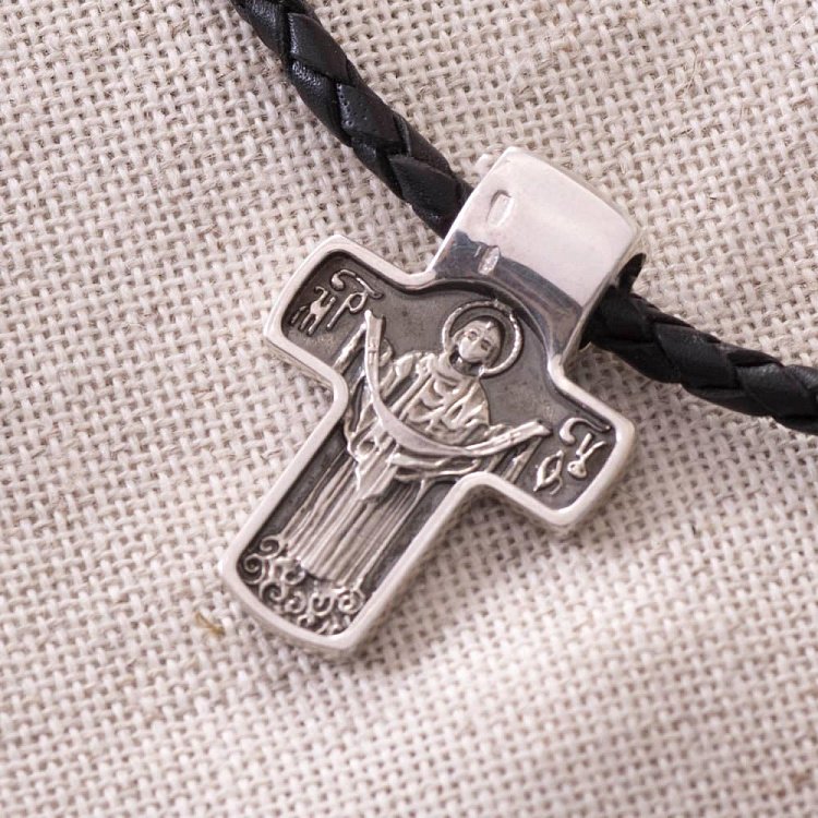 Серебряный крест "﻿Спас Нерукотворн​ый. Святитель Николай. Покров Пресвятой Богородицы" с чернением 132402 от ювелирного магазина Оникс - 7
