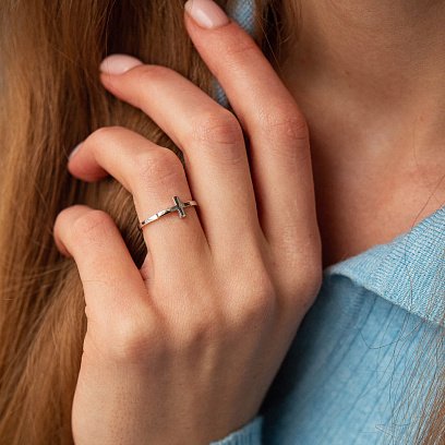 Каблучка "Хрестик" у білому золоті к07210 №2