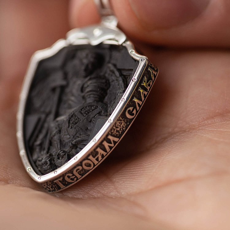 Серебряный кулон "Герб України - Тризуб. Ангел Охоронець. Слава Україні - Героям Слава" с эбеновым деревом 972 от ювелирного магазина Оникс - 8