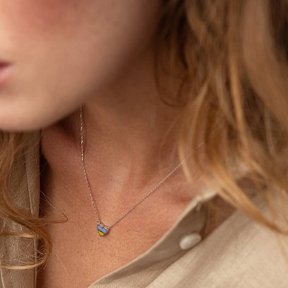 Колье "С Украиной в сердце" в белом золоте (голубая и желтая эмаль) кол02306 №7