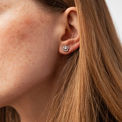 Сережки - пусети "Конюшина" з фіанітами (біле золото) с09175 №4