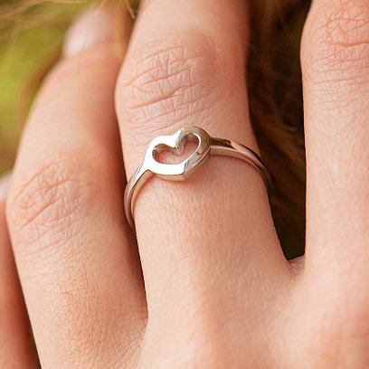 Кольцо "Сердечко" в белом золоте к07394 №6
