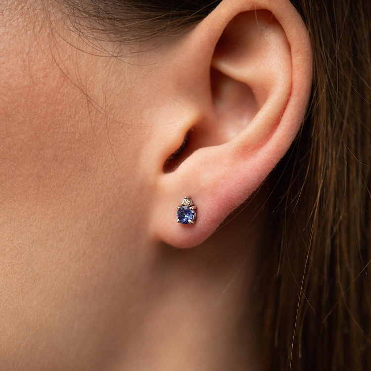 Золотые серьги - пусеты (бриллианты, сапфиры) сб0435nl от ювелирного магазина Оникс - 3