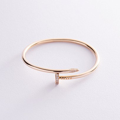 Жесткий браслет "Гвоздь" с фианитами (желтое золото) б04653 №3