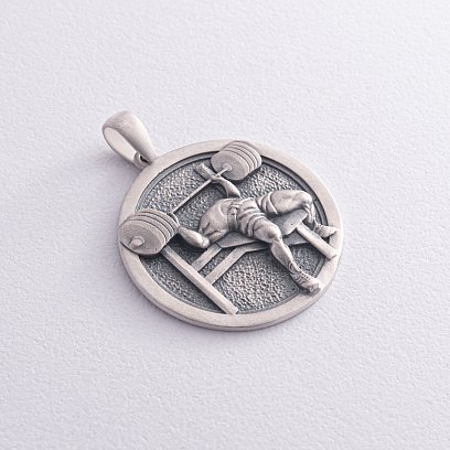 Срібний кулон "Спортсмен зі штангою" (можливе гравіювання) 133216 №5