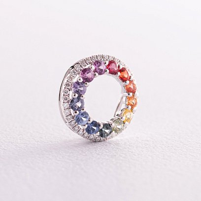 Золотой кулон с разноцветными сапфирами и бриллиантами пб0282nl