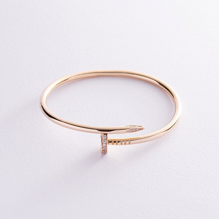 Жесткий браслет "Гвоздь" с фианитами (желтое золото) б04653 от ювелирного магазина Оникс - 2