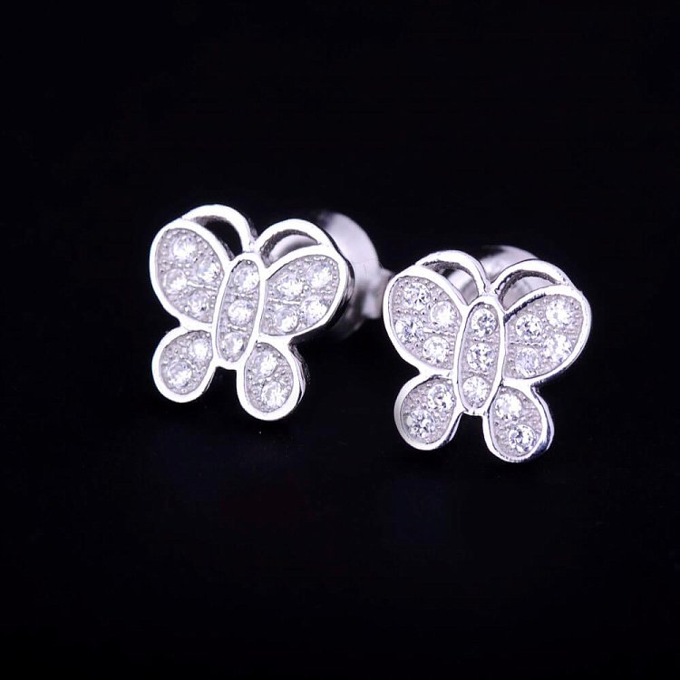 Сережки-пусети "Метелики" з фіанітами, родій (10мм) 121106 від ювелірного магазину Онікс