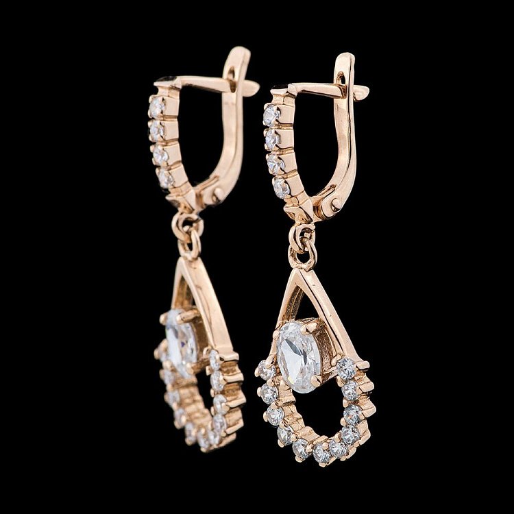 Золоті сережки з фіанітами с02465 від ювелірного магазину Онікс - 1