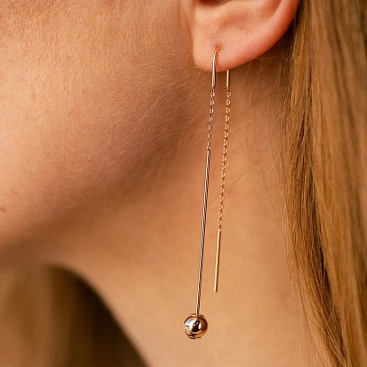 Золотые серьги "Шарики" на цепочке с08825 №4