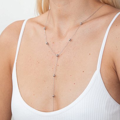 Колье - галстук 2 в 1 "Шарики" в белом золоте кол02065 №13