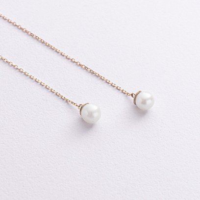 Серьги - протяжки с жемчугом (желтое золото) с09071 №4