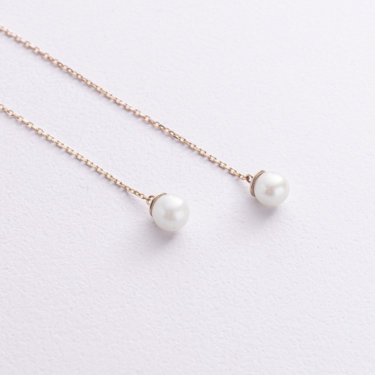 Серьги - протяжки с жемчугом (желтое золото) с09071 от ювелирного магазина Оникс - 3