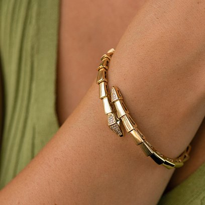 Жорсткий браслет "Змія" у жовтому золоті (фіаніти) б05272 №7