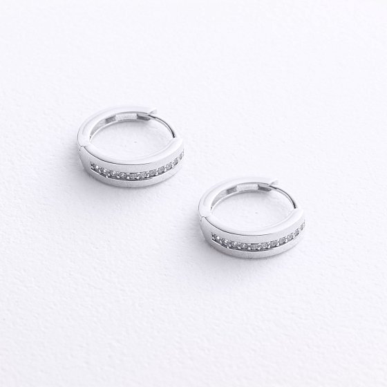 Серьги - кольца с фианитами (белое золото) с09707 №3