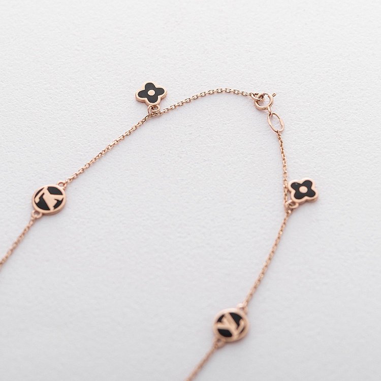 Золотой браслет на ногу "Клевер" (эмаль) б01876 от ювелирного магазина Оникс - 1