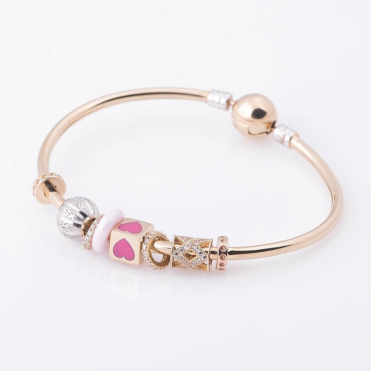 Золотой браслет с шармами "Сердечко" (фианиты) б02724 от ювелирного магазина Оникс