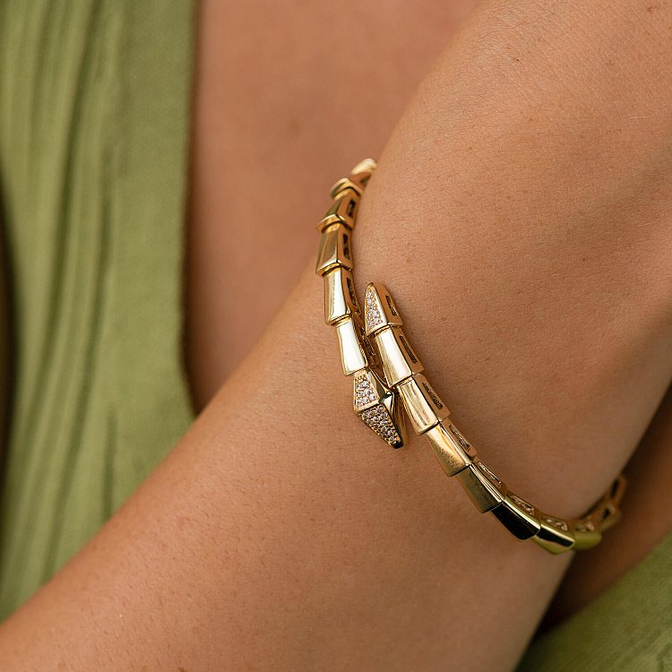 Жорсткий браслет "Змія" у жовтому золоті (фіаніти) б05272 від ювелірного магазину Онікс - 6