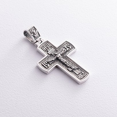 Серебряный крест "Распятие. Спаси и Сохрани" (на укр. языке) кду-19 №7