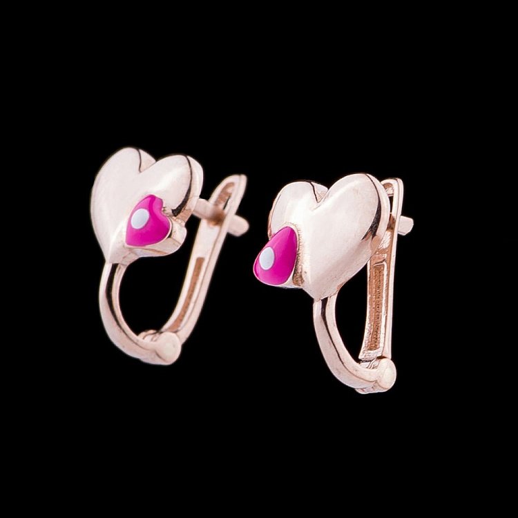 Сережки "Пара сердечок" в червоному золоті с04791роз від ювелірного магазину Онікс