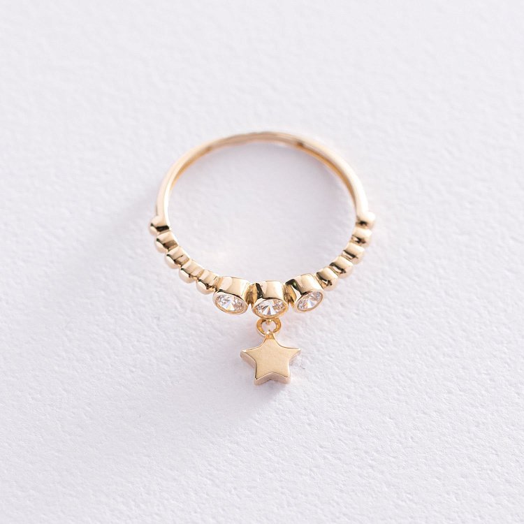 Золота каблучка "Зірочка" з фіанітами к06817 від ювелірного магазину Онікс