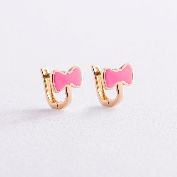 Дитячі сережки із золота "Бантики" с03214 від ювелірного магазину Онікс