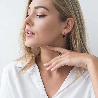 Золота каблучка (димчастий кварц, фіаніти) к03056 №6