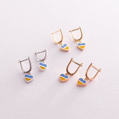 Серьги "С Украиной в сердце" в белом золоте (голубая и желтая эмаль) с08096 №3