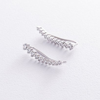 Серьги - клаймберы с фианитами (белое золото) с03686 №2