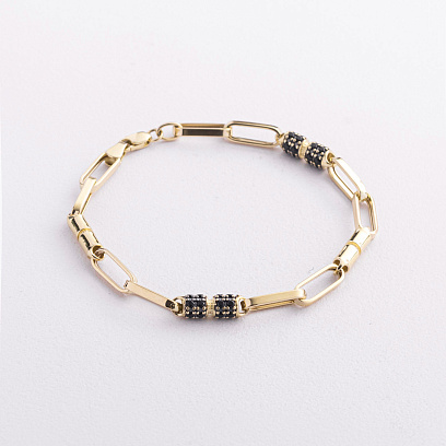Золотой браслет "Lucile" (черные фианиты) б05832