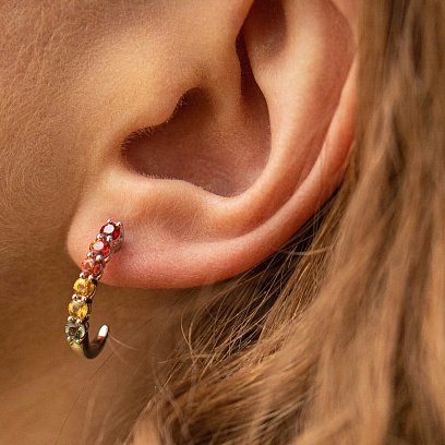 Золоті сережки - пусети з різнокольоровими сапфірами сб0410nl №6