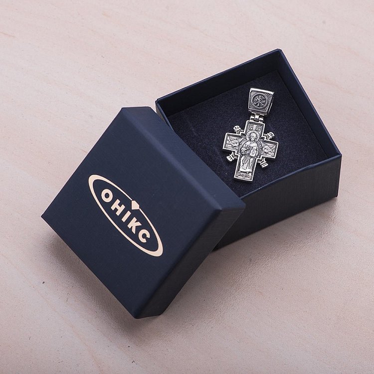 Серебряный православный крест "Иисус Христос "Царь царей." Икона Божией Матери "Державная" (чернение) 132487 от ювелирного магазина Оникс - 2