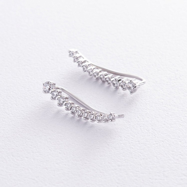 Серьги - клаймберы с фианитами (белое золото) с03686 от ювелирного магазина Оникс - 2