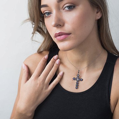 Золотий хрестик з діамантами і сапфірами пб0054gm №4